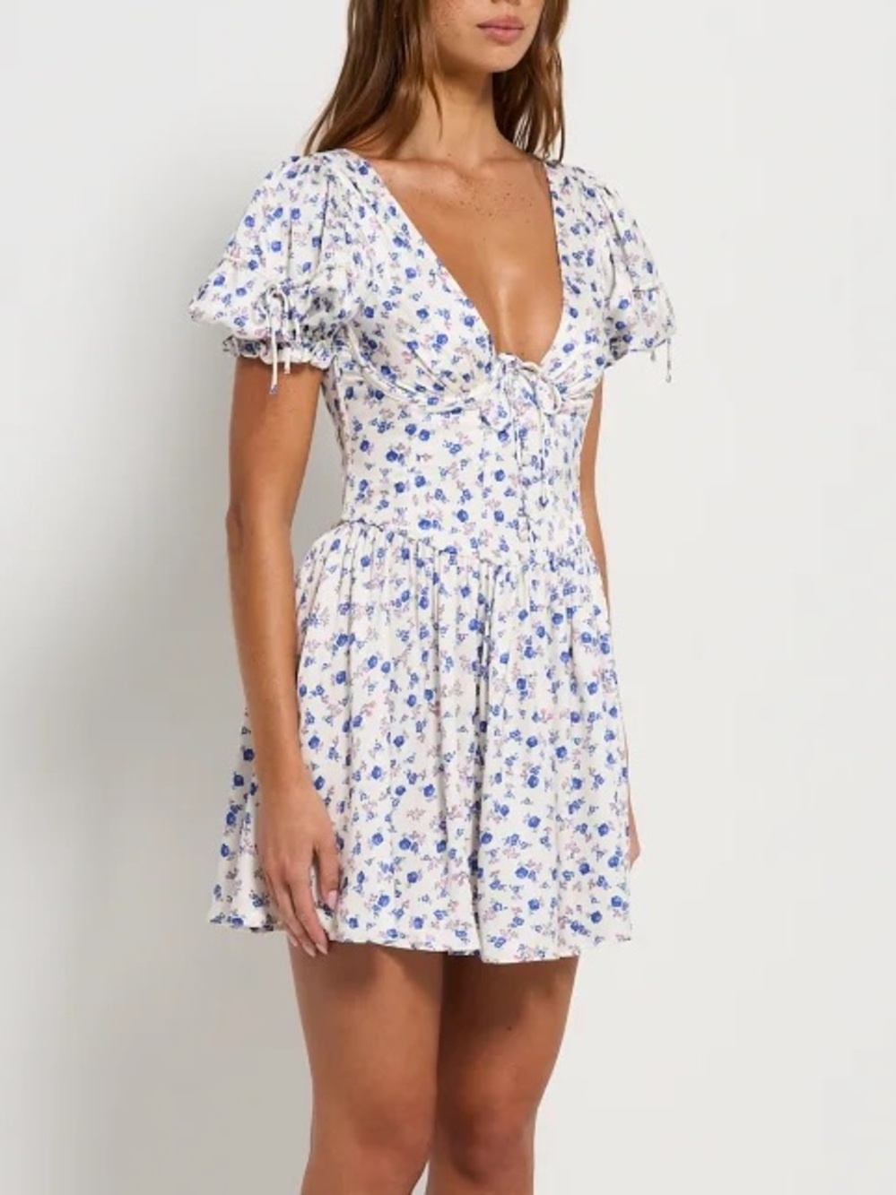 For Love & Lemons Paulina Blue & White Floral Corset Mini Dress